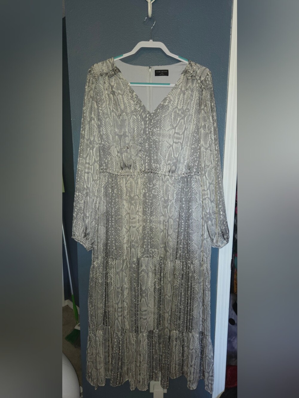 Lane Bryant Neutral Snake-Print Long Sleeve Tiered Midi Dress, PLUS Size